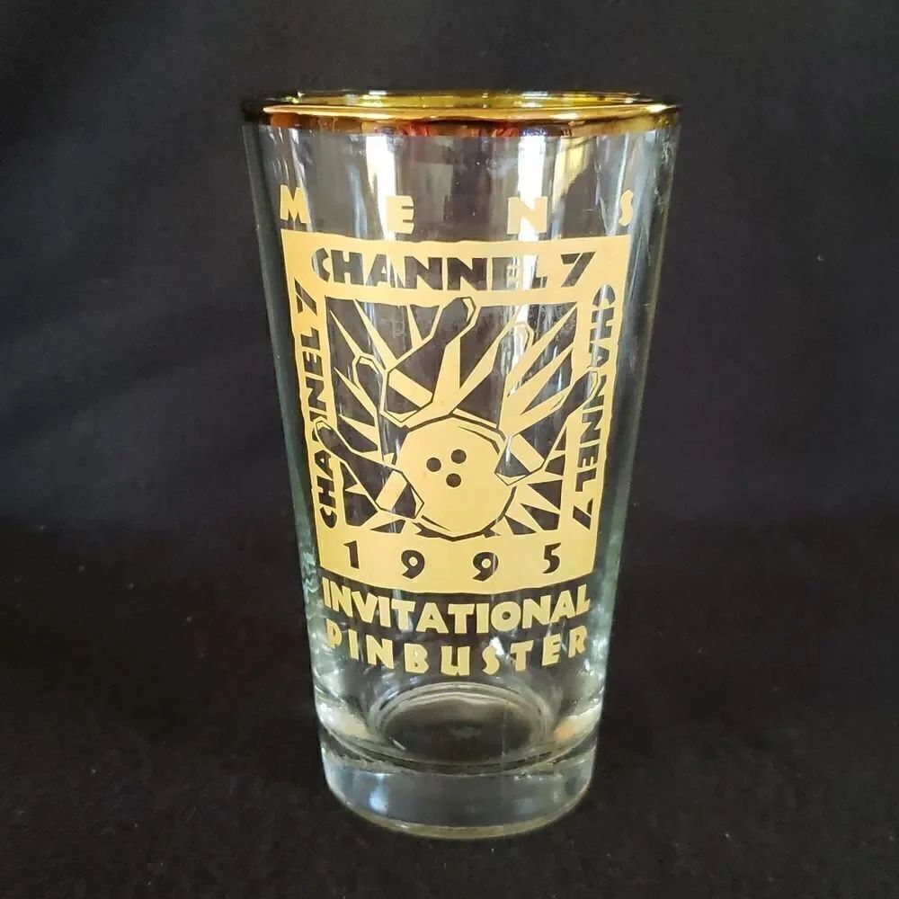 Channel 7 Invitational Pinbuster Bowling Tournament Drinking Glass Dated 1995